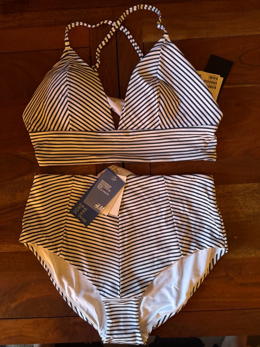 H&M Striped High-Waist Bikini Set - size 12 top and size 10 bottom (NWT)